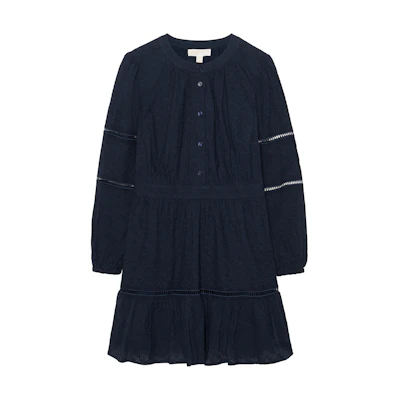 (Women) Michael Kors SS23 Solid Color Tie-Waist Long Sleeve Dress Women Midnight Blue JU2816M6F5-409