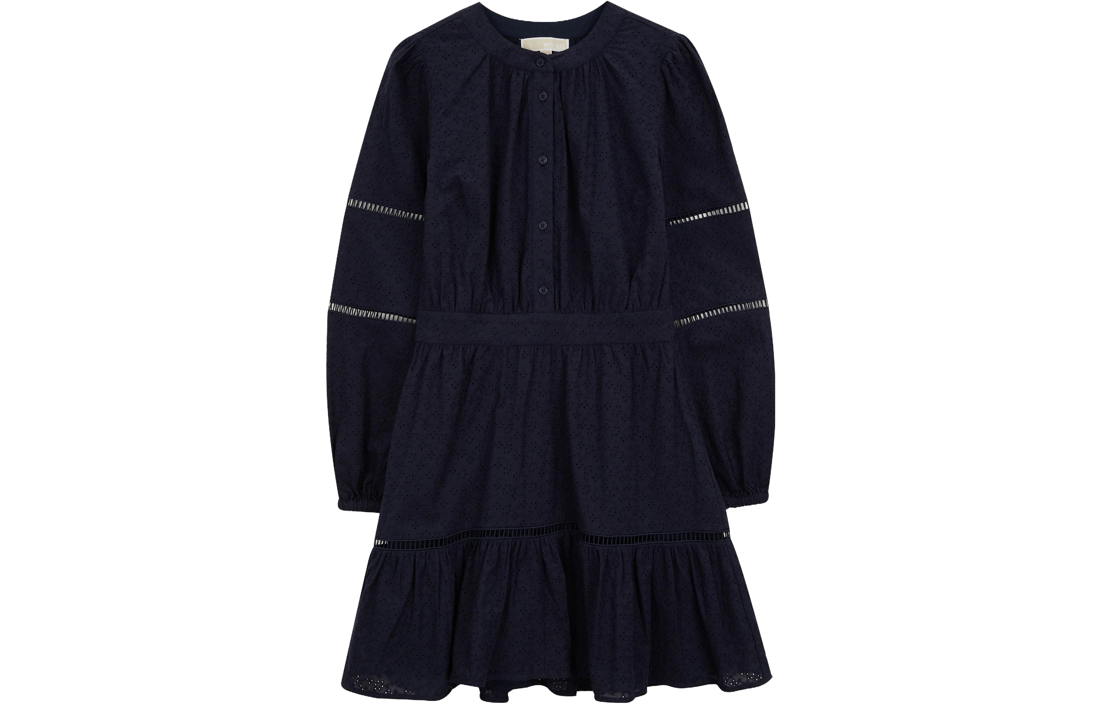 Order (W) Vestido largo de manga larga con cinturón de Michael Kors SS23, azul medianoche JU2816M6F5-409