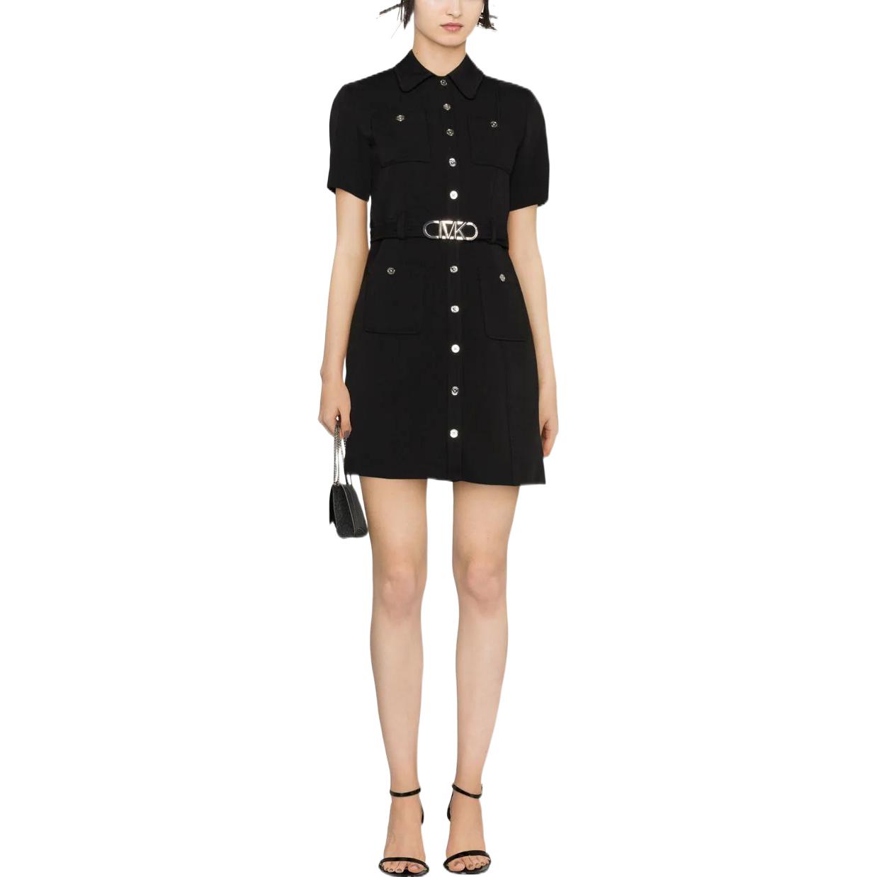 Lookbook (W) 迈克高仕 SS23 黑色束腰短袖衬衫连衣裙 MR381GJ3GZ-001