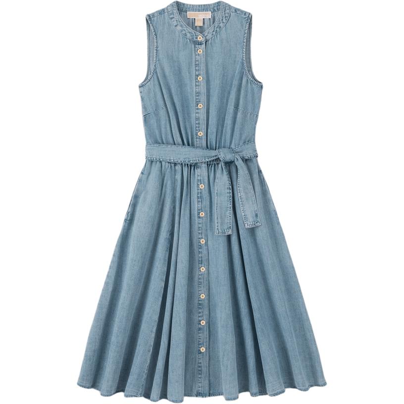 (Women) Michael Kors SS24  Light Blue Denim Sleeveless Midi Dress A-Line. JS482CA1KQ-907