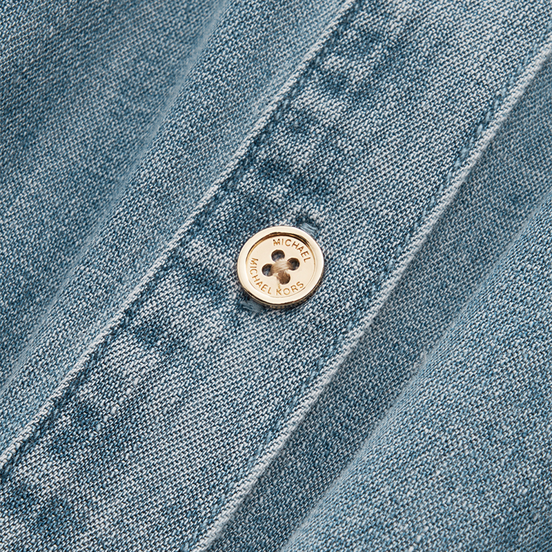 Shop (W) マイケルコース SS24 ライトブルーデニム ノースリーブ ミディ Aラインドレス JS482CA1KQ-907