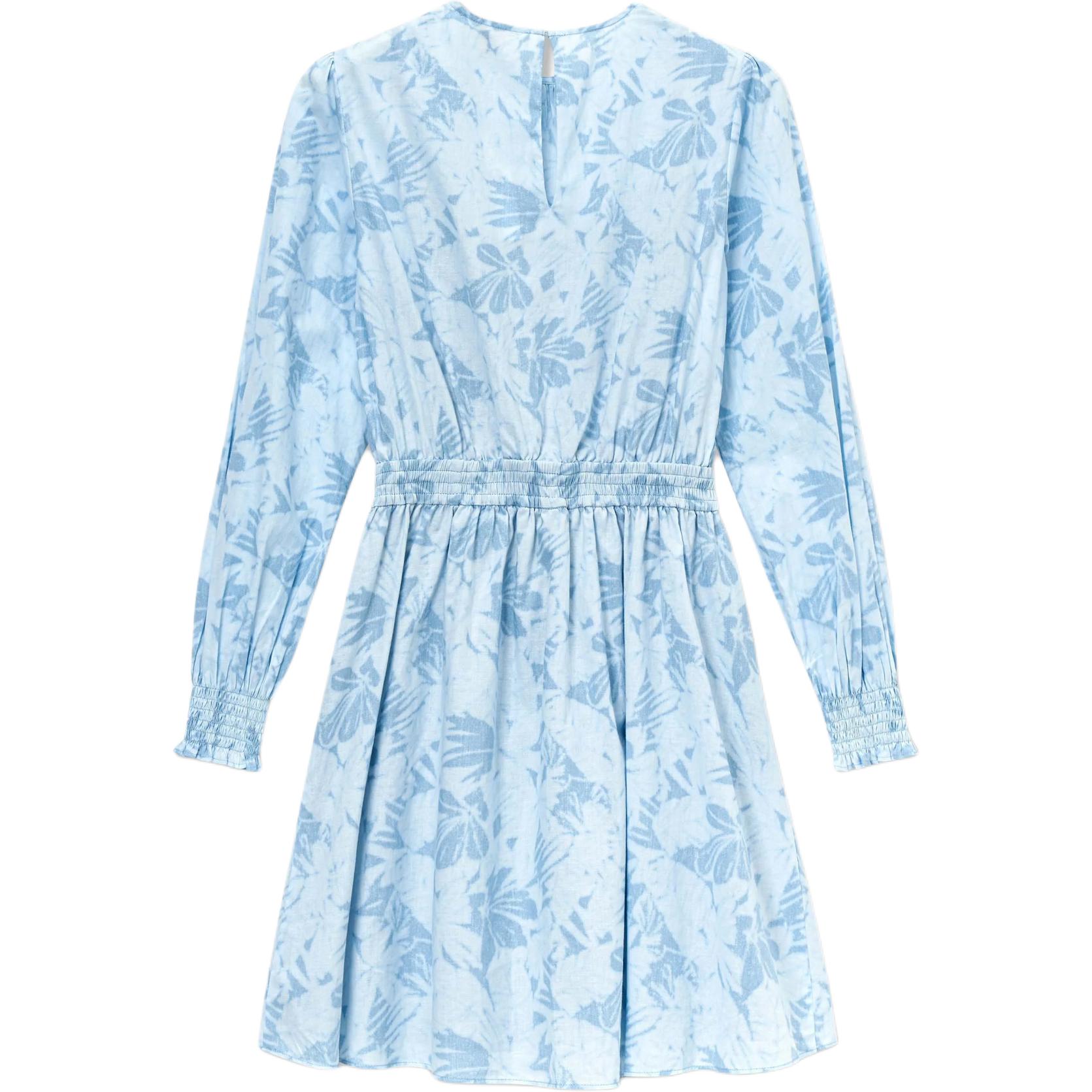 Lookbook (W) 迈克高仕 SS24 浅蓝色棕榈印花长袖系腰连衣裙. MS4827GETZ-424