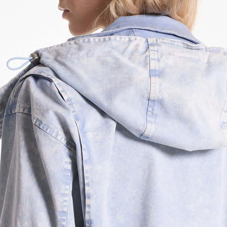 Details for (W) 迈克高仕 SS24 浅蓝色水洗牛仔拉链连帽夹克外套. MS420EAE72-424