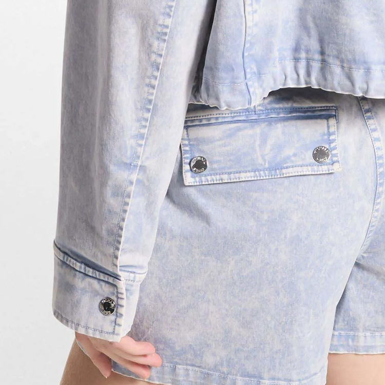 Sizing (W) 迈克高仕 SS24 浅蓝色水洗牛仔拉链连帽夹克外套. MS420EAE72-424