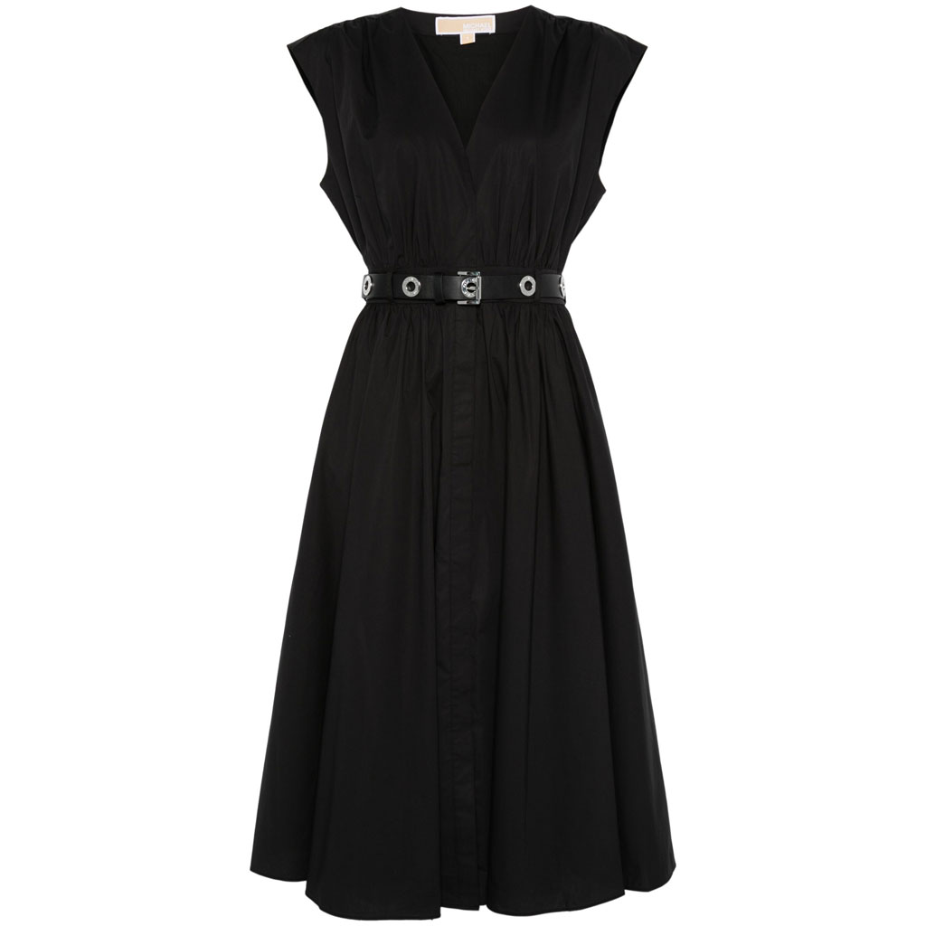 (Women) Michael Kors SS24  Sleeveless V-Neck Midi Dress with Belt - Black MT482F5F4C-001