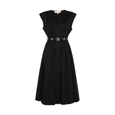 (Women) Michael Kors SS24 Sleeveless V-Neck Midi Dress with Belt - Black MT482F5F4C-001