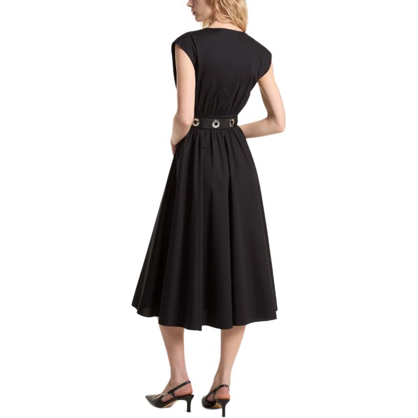 Lookbook (W) 迈克高仕SS24无袖V领中长连衣裙附腰带 - 黑色 MT482F5F4C-001