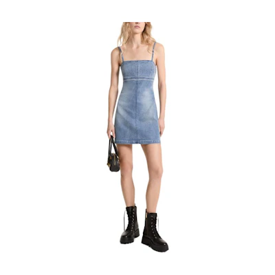 (Women) Michael Kors SS24 Denim Blue Washed Square Neck Slim Fit Mini Dress MT482IGEB1-918