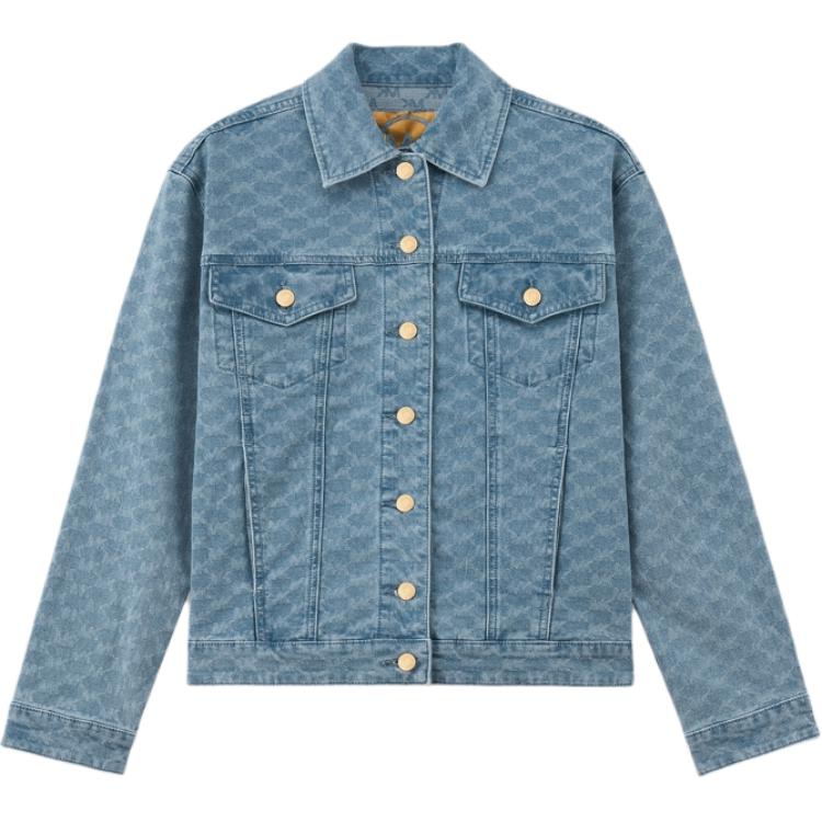 (Women) MICHAEL KORS SS24 Embossed Pattern Denim Jacket Women’s Light Blue Long Sleeve JS4104UDWR-097