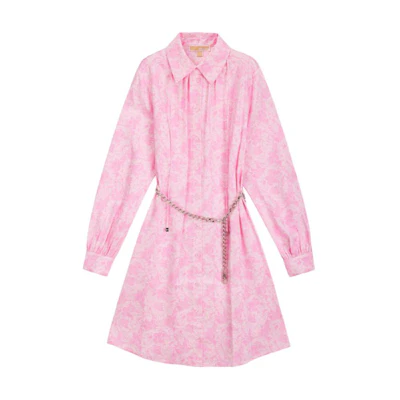 (Women) Michael Kors SS24 Floral Print Chain Collar Midi Dress Pink Women MS480LCE3D-682