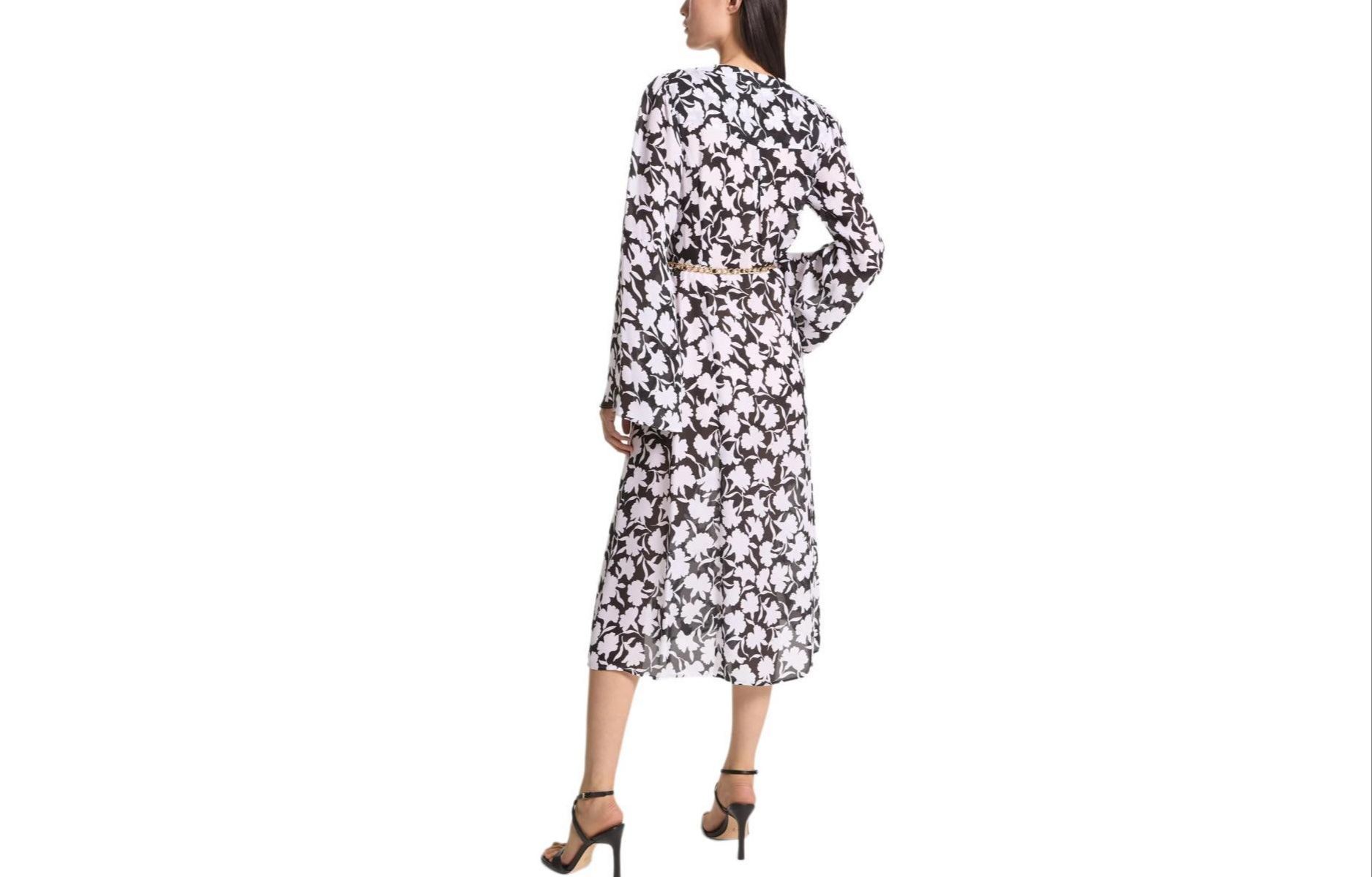 Lookbook (W) Michael Kors SS24 花卉印花链条中长袖连衣裙 女款 黑色 MS4825DAUY-048