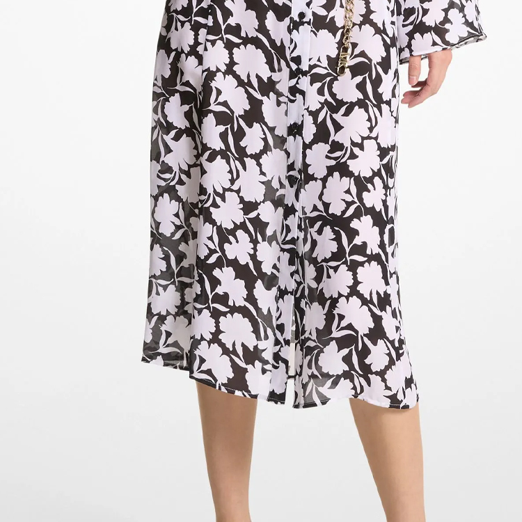 Purchase (W) Michael Kors SS24 花卉印花链条中长袖连衣裙 女款 黑色 MS4825DAUY-048