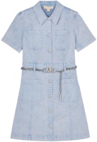 (Women) Michael Kors SS24 Light Blue Short-Sleeve Denim Mini Dress for Women. MS381PEE72-424 (Women) Michael Kors SS24 Light Blue Short-Sleeve Denim Mini Dress for Women. MS381PEE72-424