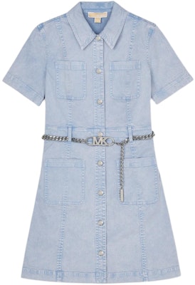 (W) 마이클 코어스 SS24 여성 라이트 블루 반팔 데님 미니 원피스. MS381PEE72-424 Order (W) 마이클 코어스 SS24 여성 라이트 블루 반팔 데님 미니 원피스. MS381PEE72-424