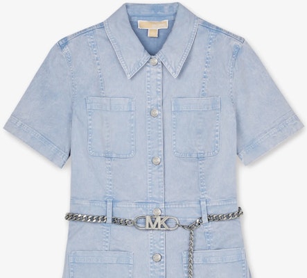 (W) 마이클 코어스 SS24 여성 라이트 블루 반팔 데님 미니 원피스. MS381PEE72-424 Purchase (W) 마이클 코어스 SS24 여성 라이트 블루 반팔 데님 미니 원피스. MS381PEE72-424