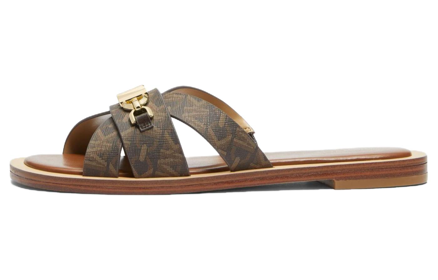 (Women) Michael Kors Tiffanie Open-Toe Flat Sandals Brown Women 40S4TFFS1B227