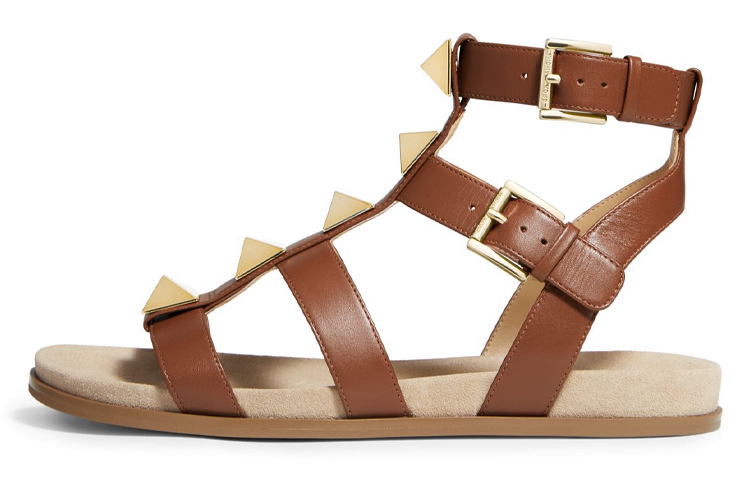 (W) MICHAEL KORS Wren 'Studded Brown Leather Sandal'