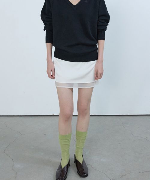 (Women) MICHIKO LONDON KOSHINO Layered Satin Mini Skirt Ivory ML26SB04IV