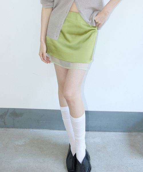 (Women) MICHIKO LONDON KOSHINO Layered Satin Mini Skirt Olive Green ML26SB04OL