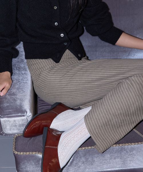 (Women) Michiko London Koshino Matte Vintage Stripe Skirt Mud Beige ML25FB02BE