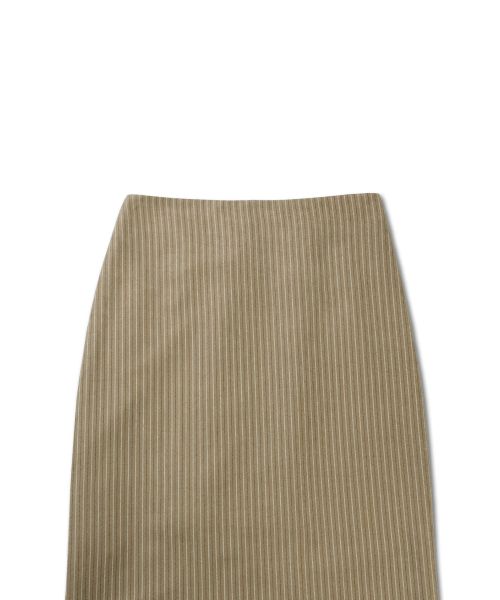 Lookbook (Women) Michiko London Koshino Matte Vintage Stripe Skirt Mud Beige ML25FB02BE