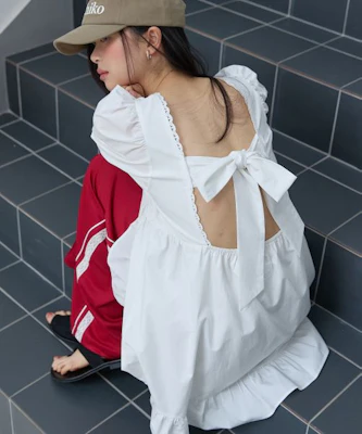 (Women) MICHIKO LONDON KOSHINO Puff Sleeve Ribbon Mini Dress White ML26SD05WH Buy (Women) MICHIKO LONDON KOSHINO Puff Sleeve Ribbon Mini Dress White ML26SD05WH