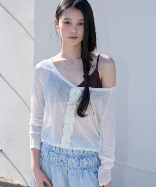 (Women) MICHIKO LONDON KOSHINO Ruffle Off-Shoulder Cardigan Ivory ML26SO27IV
