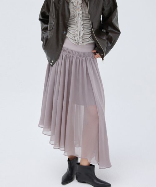 (Women) Michiko London Koshino Unbalanced Chiffon Skirt Ash Gray ML26FB41GR