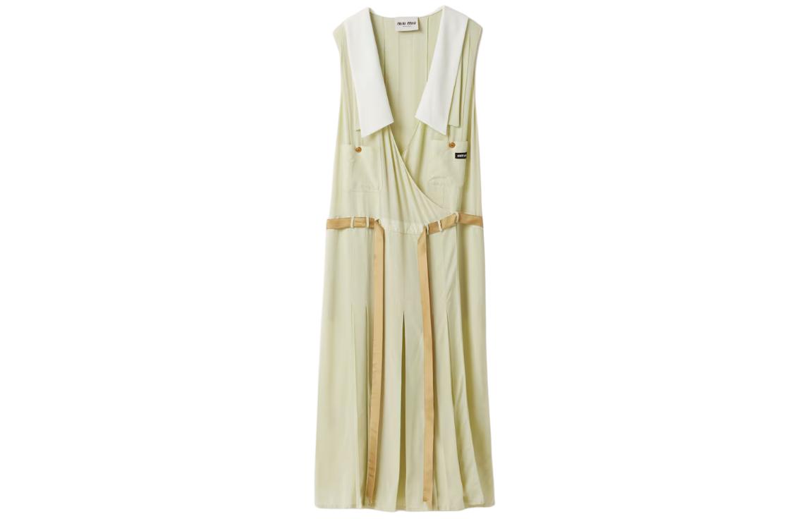 (Women) MIU MIU  Agave Sleeveless Mid-Length Letter Print Crepe Dress. MF5339-1432-F0E1-S-OOO