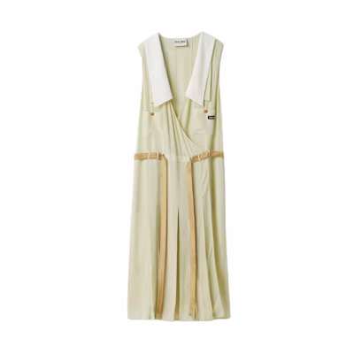 (Women) MIU MIU Agave Sleeveless Mid-Length Letter Print Crepe Dress. MF5339-1432-F0E1-S-OOO