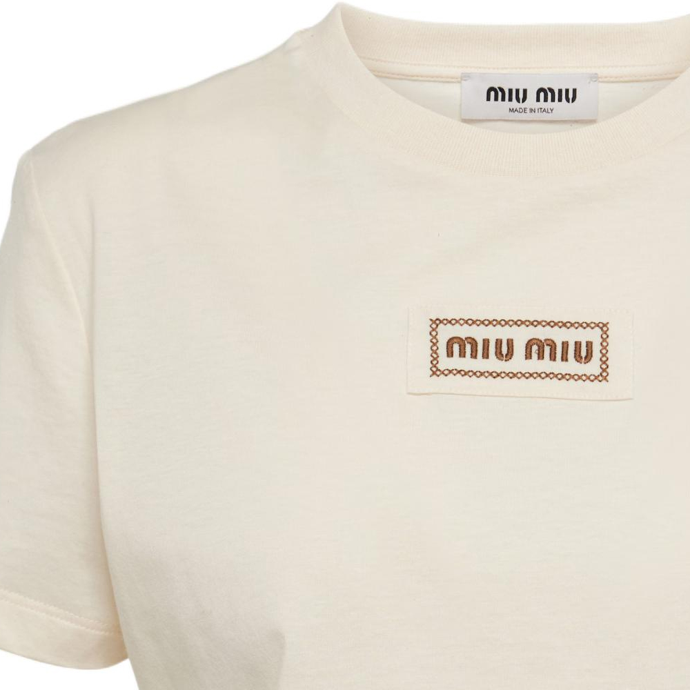 Purchase (W) MIU MIU 米色嬰兒高腰修身短版標誌印花T恤。 MJN483-15AX-F047M-S-000