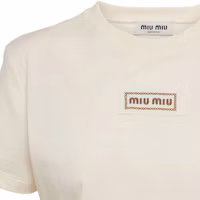 Purchase (W) MIU MIU 米色嬰兒高腰修身短版標誌印花T恤。 MJN483-15AX-F047M-S-000