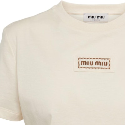 (W) MIU MIU 米色嬰兒高腰修身短版標誌印花T恤。 MJN483-15AX-F047M-S-000 Purchase (W) MIU MIU 米色嬰兒高腰修身短版標誌印花T恤。 MJN483-15AX-F047M-S-000