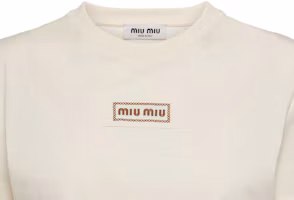 Sizing (W) MIU MIU 米色嬰兒高腰修身短版標誌印花T恤。 MJN483-15AX-F047M-S-000