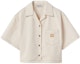Order (W) MIU MIU 米白色丹寧短袖襯衫帶刺繡Logo 寬鬆版型 GWC107-13WH-F0018