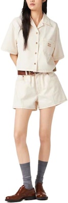 (W) MIU MIU 米白色丹寧短袖襯衫帶刺繡Logo 寬鬆版型 GWC107-13WH-F0018 Lookbook (W) MIU MIU 米白色丹寧短袖襯衫帶刺繡Logo 寬鬆版型 GWC107-13WH-F0018