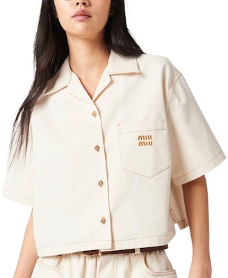 (W) MIU MIU 米白色丹寧短袖襯衫帶刺繡Logo 寬鬆版型 GWC107-13WH-F0018 Purchase (W) MIU MIU 米白色丹寧短袖襯衫帶刺繡Logo 寬鬆版型 GWC107-13WH-F0018