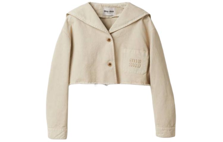 Order (Women) MIU MIU  Beige Gabardine Blouson Jacket with Sailor Collar and Long Sleeves ML902-1350-F0K74-S-231
