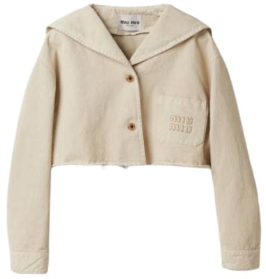 (Women) MIU MIU Beige Gabardine Blouson Jacket with Sailor Collar and Long Sleeves ML902-1350-F0K74-S-231 Order (Women) MIU MIU Beige Gabardine Blouson Jacket with Sailor Collar and Long Sleeves ML902-1350-F0K74-S-231