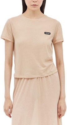 (W) MIU MIU Beige Logo Patch Crewneck T-Shirt. MJN466-13VO-F0770 Buy (W) MIU MIU Beige Logo Patch Crewneck T-Shirt. MJN466-13VO-F0770