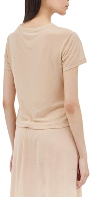 (W) MIU MIU Beige Logo Patch Crewneck T-Shirt. MJN466-13VO-F0770 Lookbook (W) MIU MIU Beige Logo Patch Crewneck T-Shirt. MJN466-13VO-F0770