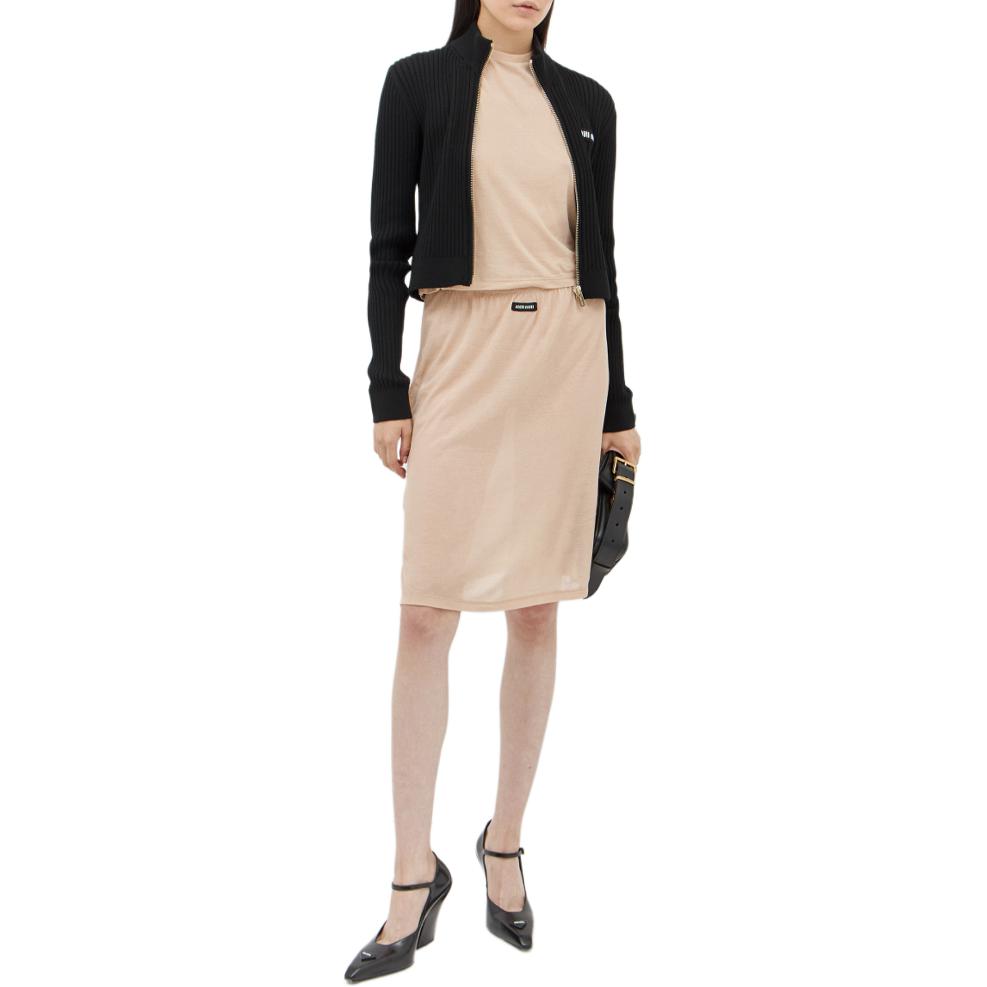 Purchase (W) MIU MIU Beige Logo Patch Crewneck T-Shirt. MJN466-13VO-F0770