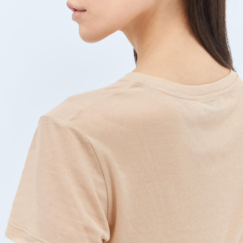 Sizing (W) MIU MIU Beige Logo Patch Crewneck T-Shirt. MJN466-13VO-F0770