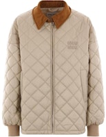 (Women) MIU MIU Beige Logo Patch Zip-Up Collared Long Sleeve Jacket ML1087-15PU-F0036 (Women) MIU MIU Beige Logo Patch Zip-Up Collared Long Sleeve Jacket ML1087-15PU-F0036