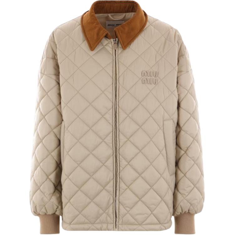 Order (W) MIU MIU 米色徽標貼飾拉鍊翻領長袖外套 ML1087-15PU-F0036