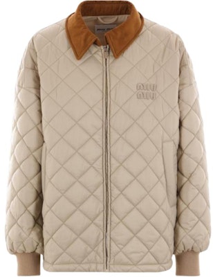 (W) MIU MIU 米色徽標貼飾拉鍊翻領長袖外套 ML1087-15PU-F0036 Order (W) MIU MIU 米色徽標貼飾拉鍊翻領長袖外套 ML1087-15PU-F0036