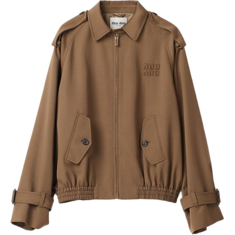 (Women) MIU MIU  Beige Logo Zip-Up Collared Casual Jacket. ML1014-108N-F0594-S-OOO