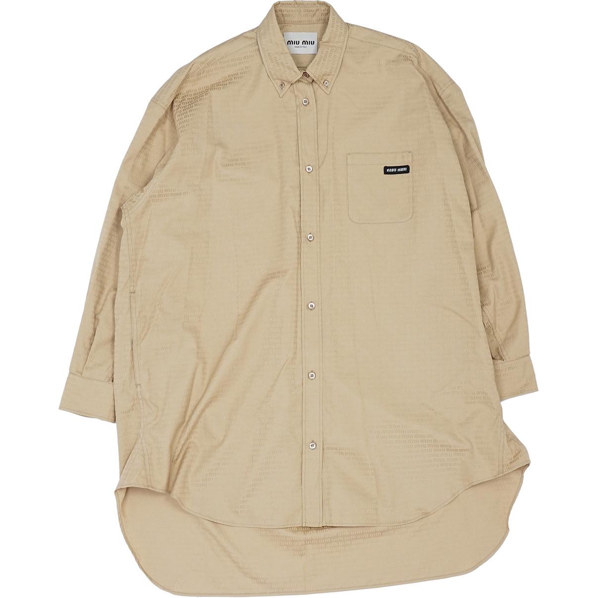 (Women) MIU MIU  Beige Long-Sleeve Shirt with Button Front and Logo Design. MF5023-1XLJ-F0065-S-232