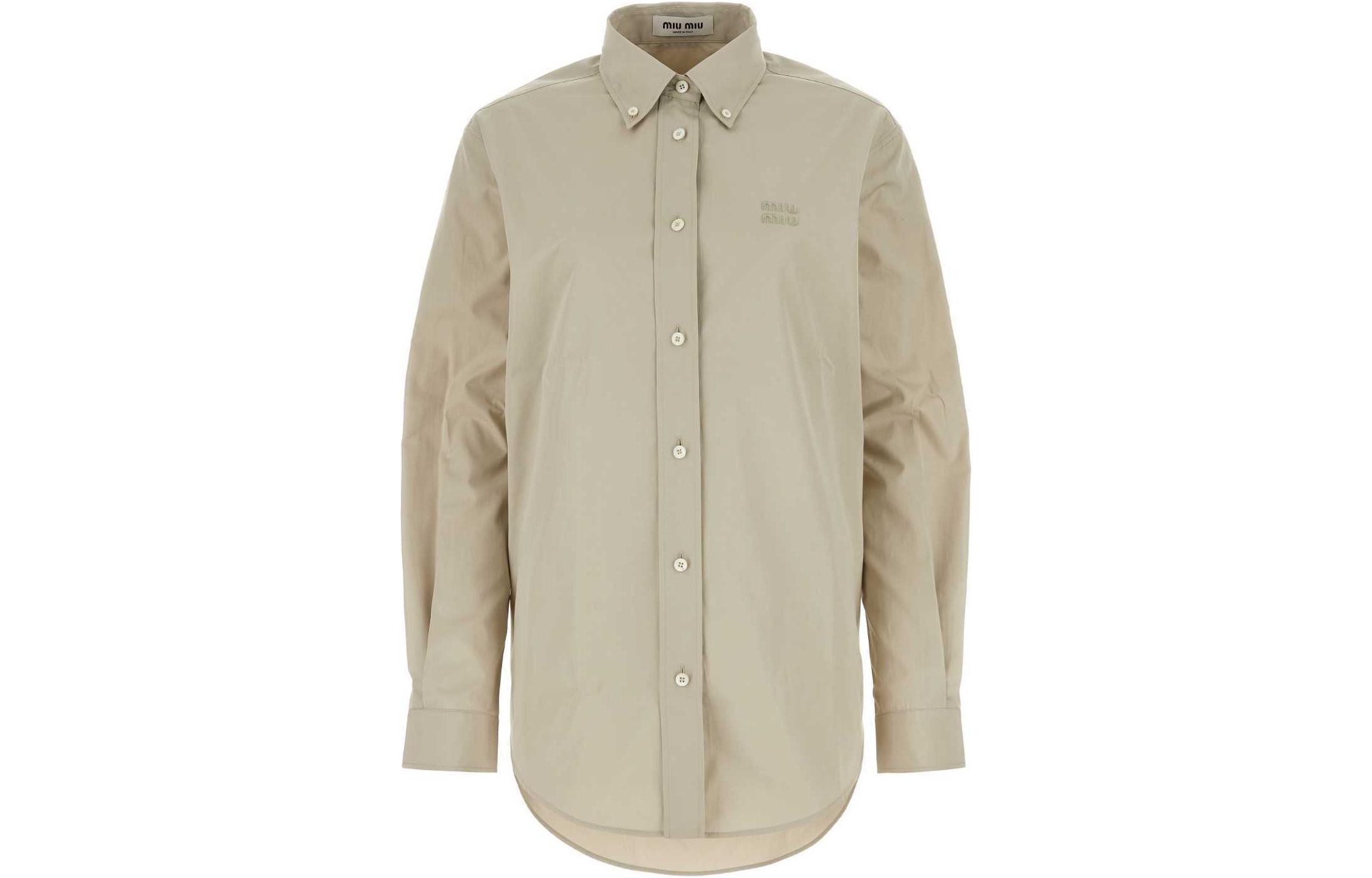 (Women) MIU MIU  Beige Long Sleeve Button-Up Collared Shirt. MK1693-10RG-F0A08-S-OOO