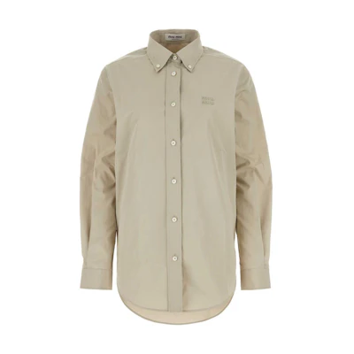 (Women) MIU MIU Beige Long Sleeve Button-Up Collared Shirt. MK1693-10RG-F0A08-S-OOO